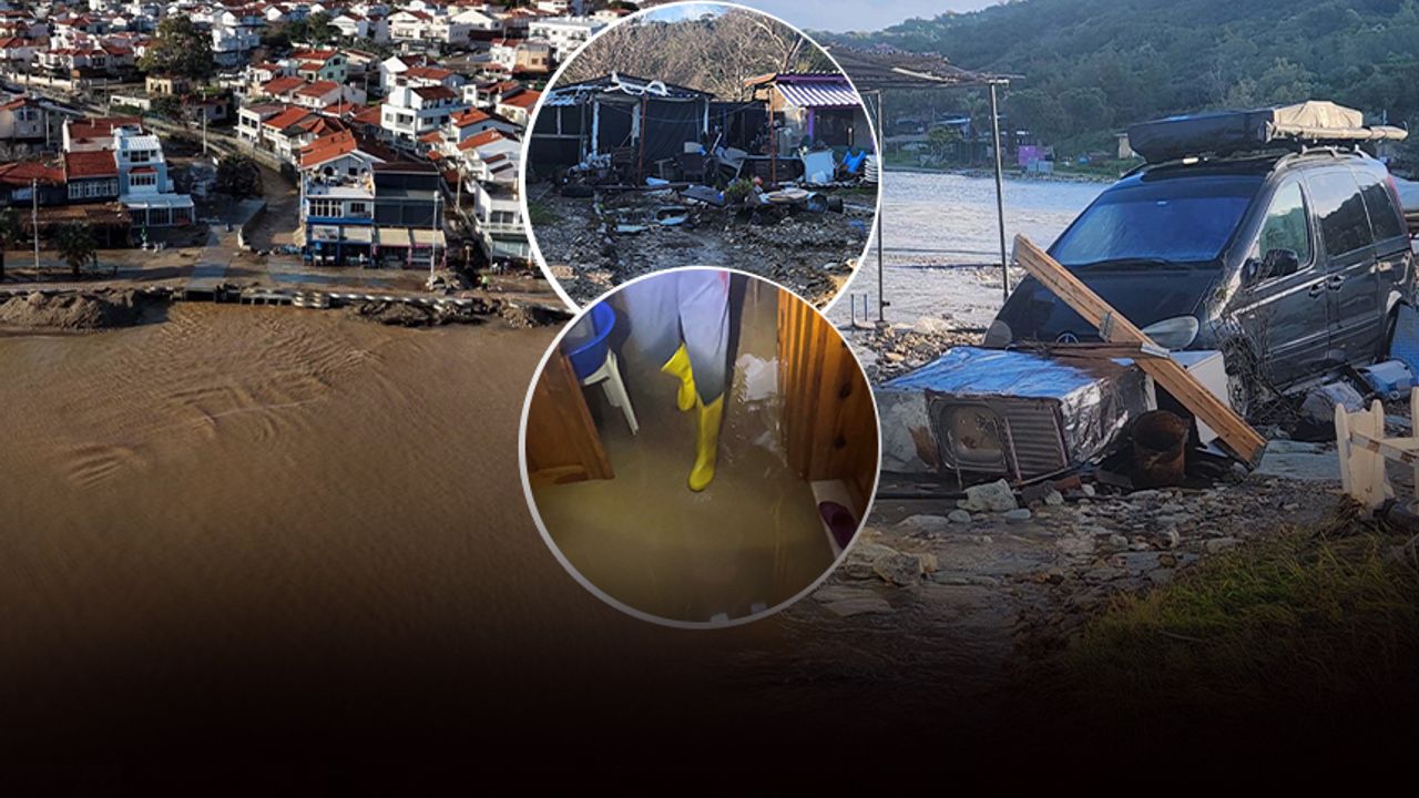 Foça’yı sağanak vurdu: Dereler taştı, denizin rengi değişti!